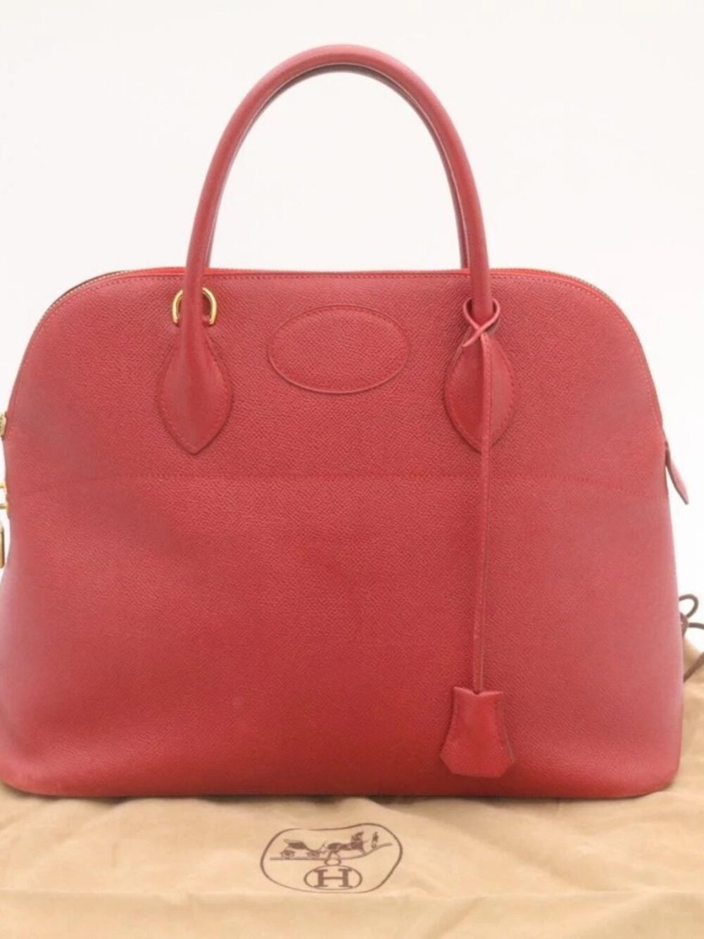 HERMES Bolide 37 Hand Bag Leather Red Auth nh122SAM - Picture 12 of 16